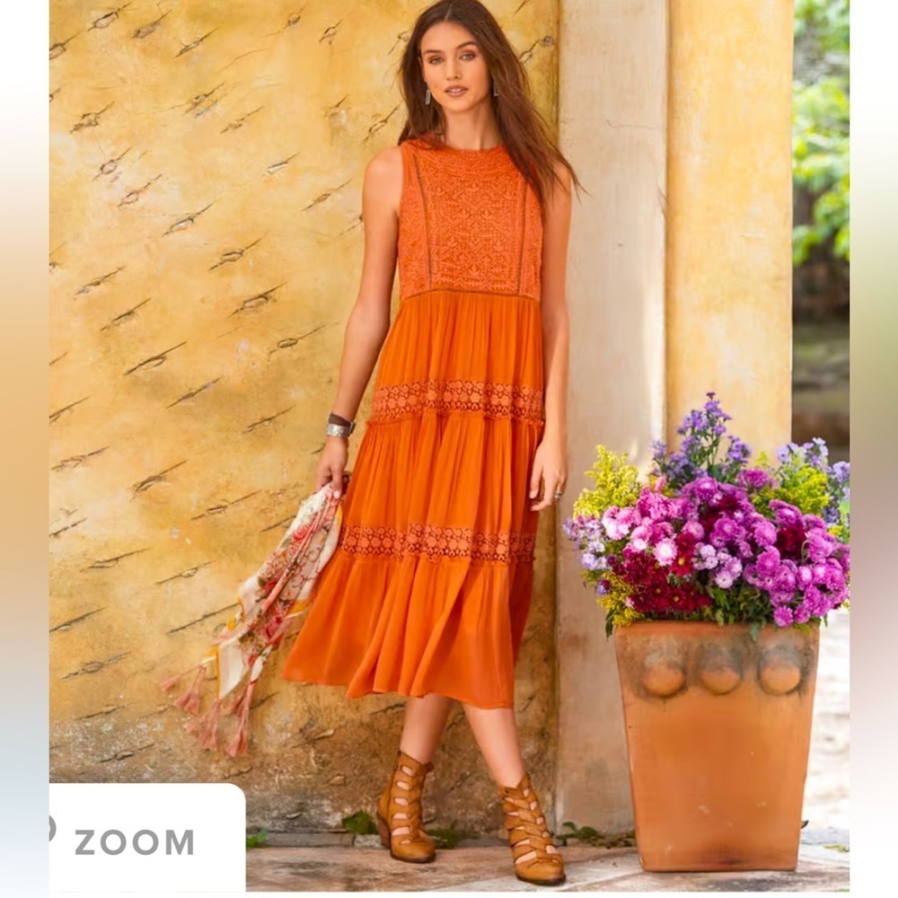 Sundance Orange Sleeveless Lace Maxi Dress
